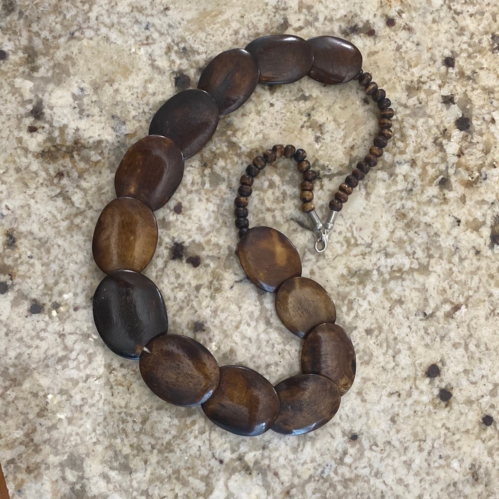 Oval wooden bead  necklace